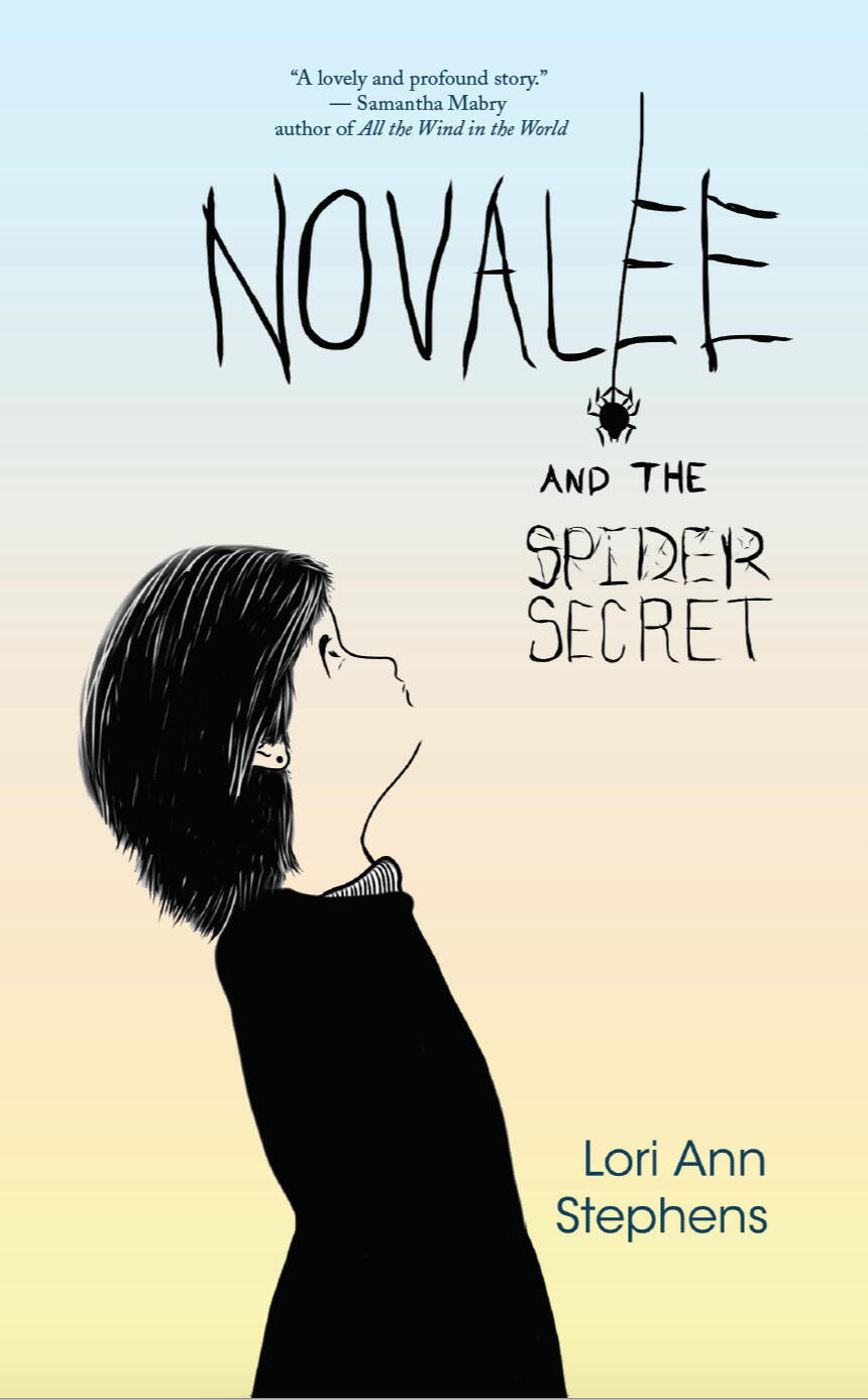 image of girl looking a dangling spider